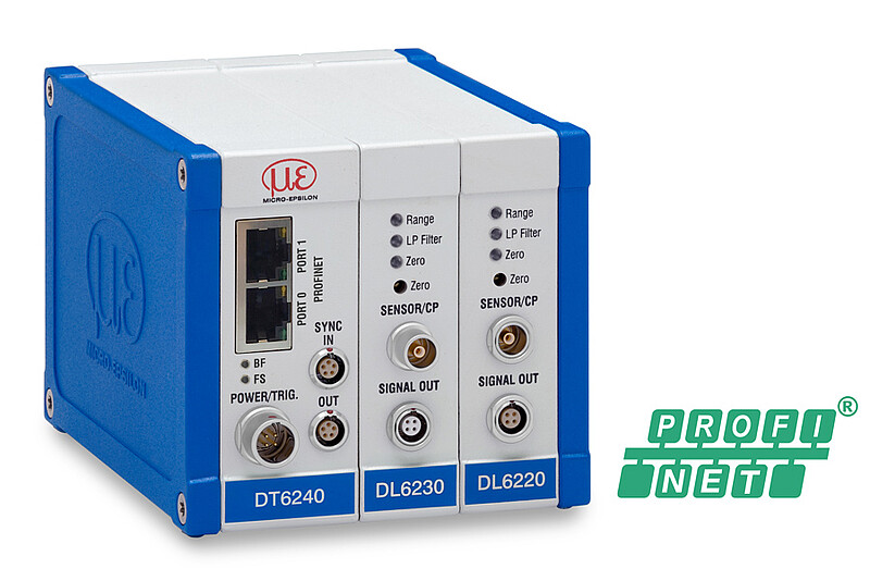 Système de mesure capacitif standard avec PROFINET : contrôleur DT6240 avec démodulateur DL6220 et DL6230